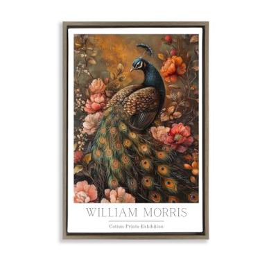 Imagem de Stupell Industries Arte de parede em tela flutuante emoldurada cinza pavão vermelho inspirado em Morris vintage, design por Petal Prints Design, 25 x 17