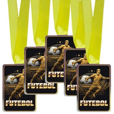 Imagem de Kit 5 Medalhas Para Futebol para Premiação de Campeão Esportes Honra ao Mérito Com Fita Dourada