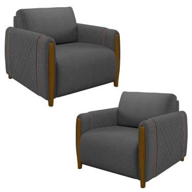 Imagem de Kit 2 Poltronas Decorativas Para Sala De Estar 98cm Amaranto M22 Linho Cinza Escuro - Mpozenato