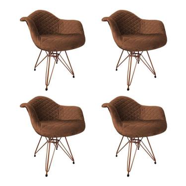 Imagem de Kit 4 Poltronas Jantar Estofadas Caramelo Base Cobre Amarelo