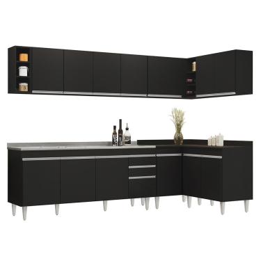 Imagem de Armário De Cozinha Modulado De Canto 7 Peças Cp36 Com Pia Inox Preto - Lumil