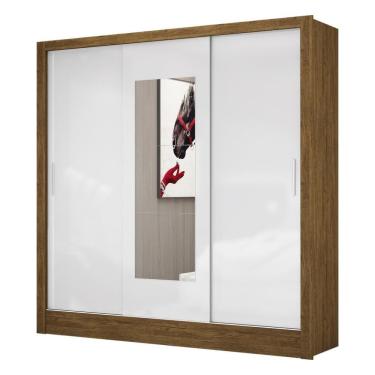 Imagem de Guarda Roupa Roupeiro Dubai 3 Portas De Correr Com Espelho Central 3 Gavetas Carioca Cinamomo Branco