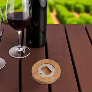 Imagem de Generic 1 Abridor de Garrafas Magnético Simples Abridor de Garrafas Madeira Acácia Ímã Redondo Madeira Marrom 6,5 x 1,3 cm