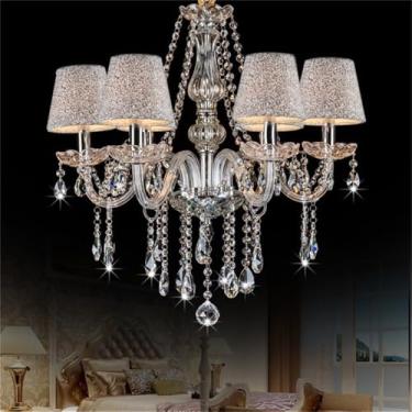 Imagem de Lustre de cristal branco de luxo europeu com iluminação LED para sala de estar, restaurante, quarto, villa, hotel, duplex, loja de roupas, salão de beleza, café, bar, karaokê (CB 6 lâmpadas)