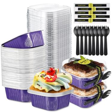 Imagem de Sliner 100 miniformas de bolo de 293 ml com tampas, folha de alumínio, descartáveis, mini copos de bolo com adesivo de garfo, formas quadradas de cupcake para cozinha, festa, casamento, aniversário