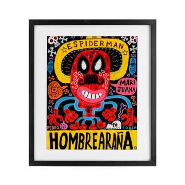 Imagem de Stupell Industries Colagem icônica de personagem de super-herói impressão emoldurada branca sob vidro, design de Jorge R. Gutierrez, 40,6 x 33,5 cm