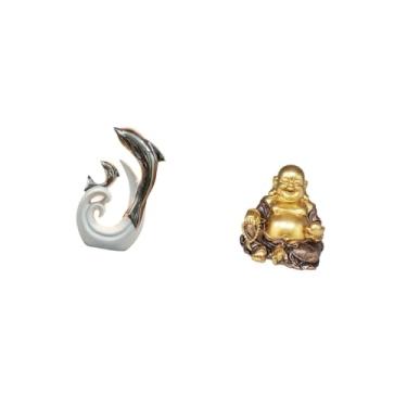 Imagem de Fenteer Estátua Moderna E Abstrata de Golfinho E Buda em Cerâmica, Ornamento de Mesa Feng Shui para Escritório, Sala de Estar, Mesa de Centro E Decoração de F