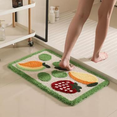 Imagem de Tapete de banheiro de frutas mistas bege claro, tapete de banho macio absorvente melão morango uva com suporte antiderrapante, tapete lavável na máquina para entrada do quarto, pia da cozinha 50 x 78