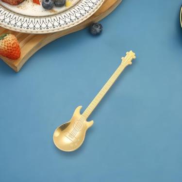 Imagem de Colher de café em forma de guitarra em aço inoxidável 304 sobremesa criativa, mexendo colorida para café, chá, sorvete e sobremesa, colheres exclusivas de mesa douradas 6