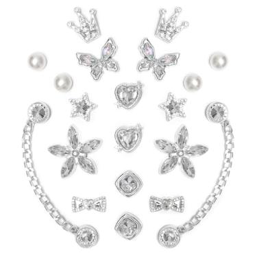 Imagem de Ziigole 20 peças de pingentes de sapatos brilhantes para sandálias de tamanco femininas, pingentes de flores de borboleta prateada, correntes de sapatos brilhantes, pingentes de decoração de sapatos