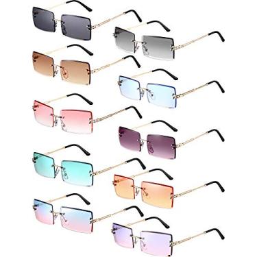 Imagem de Weewooday 10 óculos de sol retangulares sem aro Y2K anos 90, retrô, moderno, sem moldura, quadrados, volumosos, para homens e mulheres, Cor romântica, average size
