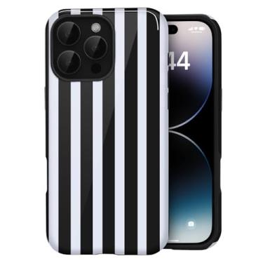 Imagem de Amzfield Capa compatível com iPhone 16 Pro Max, linda listrada, estética, retrô, para mulheres, meninas, outono, simples, chique, feminina, bonita, proteção híbrida de camada dupla, capa elegante para