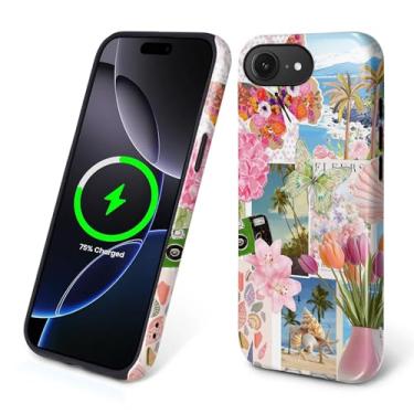 Imagem de Flivro Capa magnética para iPhone 16e, compatível com Magsafe, capa rígida de PC e amortecedor interno de silicone, capa de corpo inteiro antiarranhões, design fino à prova de choque - Tulipas rosa em