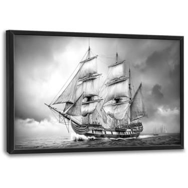 Imagem de Olivine Arte de parede grande de veleiro, decoração de parede com imagens náuticas, pinturas de barco à vela, impressões em tela de paisagens marítimas, arte emoldurada para sala de jantar, quarto