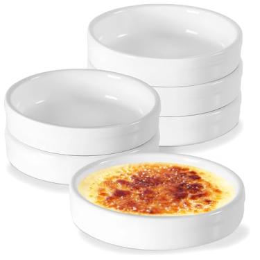 Imagem de 6 pratos de ramekin de cerâmica para assar, pratos redondos de 4,5 x 3,6 cm, perfeitos para porções pessoais e tortas