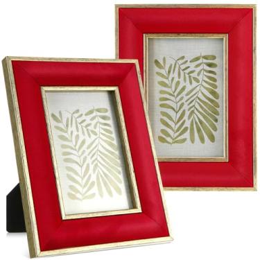Imagem de Kathfly 2 porta-retratos de veludo com borda dourada de metal vermelho, suporte horizontal e vertical para pôster, arte, quebra-cabeças, mesa, casa, parede, Natal, escritório, decoração