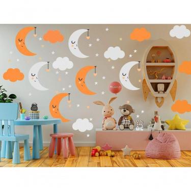 Imagem de Adesivo De Parede Baby Nuvem Com Lua Vários Laranja