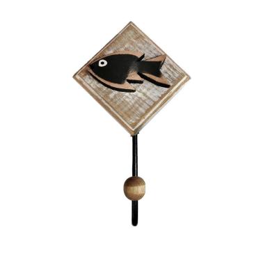 Imagem de Cabideiro Rústico Ferro E Madeira Peixes Cor Preto