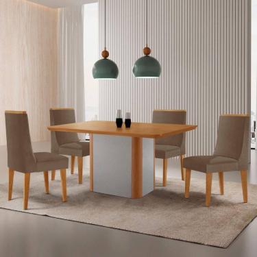 Imagem de Mesa De Jantar Isadora 120cm Tampo Mdf Laminado Veludo Capuccino Off White