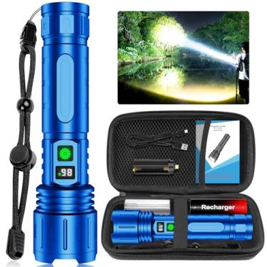Imagem de Lanternas recarregáveis de alto lúmens, lanterna potente de LED super brilhante, tipo C, 5 modos, zoom, IPX5, à prova d'água, luz tática de alta potência para acampamento de emergência, azul