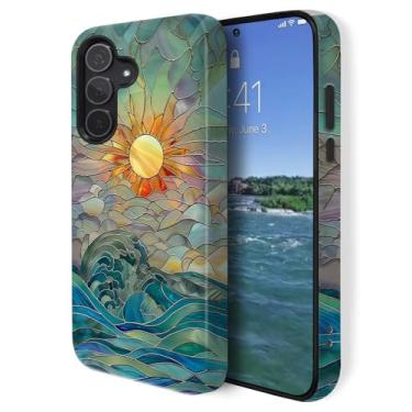 Imagem de GUYBFADFG Capa compatível com Samsung Galaxy A16 5G, proteção de camada dupla à prova de choque, capa de telefone resistente, vitral, raios solares, ondas do oceano
