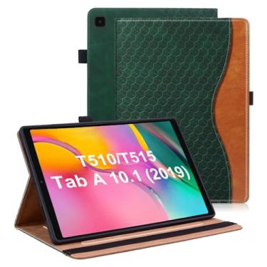 Imagem de Varohix Capa para Samsung Galaxy Tab A 10.1 2019 (SM-T510/T515/T517) Suporte de visualização multiângulo de couro PU com bolso para cartão, capa para tablet de 10,1 polegadas Android 2019, verde retrô