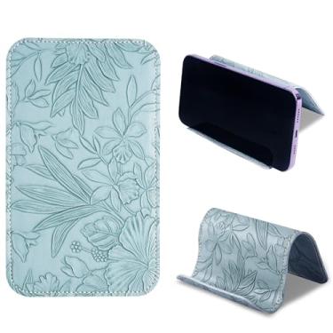 Imagem de Haecsfl Suporte para celular com aba flexível e suporte de tablet flexível para mesa, cama, esteira, casa e avião, acessórios de viagem (1 azul esculpido)