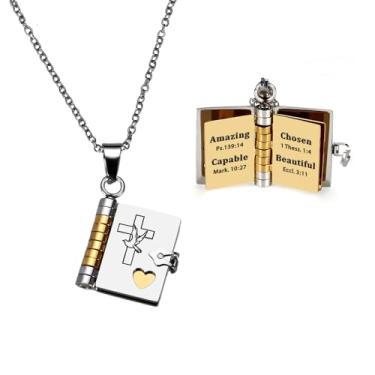 Imagem de Colar de livro com versículo bíblico para mulheres cristãs com pingente gravado You Are Amazing Presentes religiosos para filha, neta, irmã, batismo, primeira comunhão, presentes de aniversário de