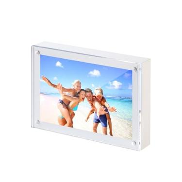 Imagem de UMICAL Moldura acrílica para fotos de 12 x 18 cm, 1 pacote de molduras transparentes sem moldura, 13 x 18 cm, com frente magnética, transparente e painel de MDF branco, visor minimalista de parede ou