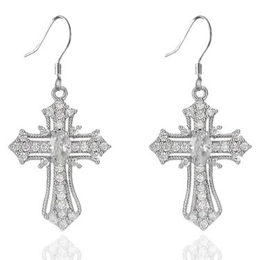 Imagem de FLORA Brincos femininos de cruz em prata elegantes e versáteis