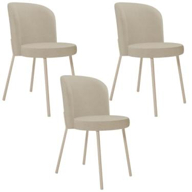 Imagem de Kit 03 Cadeiras Para Sala de Jantar Cozinha Estofada Gavi Arena L02 Linho Bege Escuro - Lyam Decor