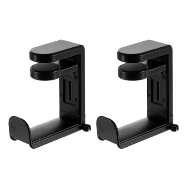 Imagem de HARFINGTON Suporte de fone de ouvido com 2 peças, braçadeira ajustável de 360 graus, grampo de gancho de mesa de 1 a 4 cm, alcance de fixação, suporte para fone de ouvido para jogos, preto