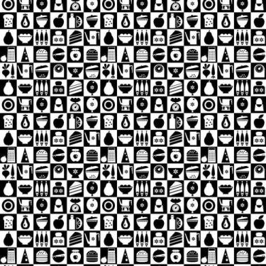 Imagem de Papel De Parede Quadrados Preto E Branco Utensílios Cozinha - LRP