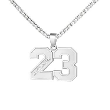 Imagem de Ldurian Colar com nome de número personalizado, pingente de corrente de número esportivo para homens, colares de nome de atletas personalizados 00-99 preto presente de aço inoxidável para homens