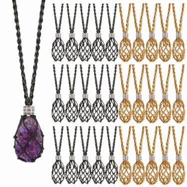 Imagem de YJTSWDXY Pacote com 30 suportes de colar de gaiola de cristal, suporte de pedra vazio para pingente, cordão tecido à mão com comprimento ajustável, 1.57 in, Nylon, Sem Pedra Preciosa