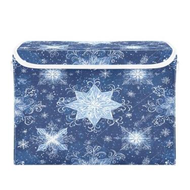 Imagem de ATTX Cestos de armazenamento dobráveis com tampas – Cestas de armazenamento dobráveis de flocos de neve brancos para armário, quarto, organização de escritório (42 x 32 x 30 cm) #85