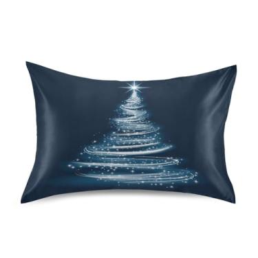 Imagem de ATTX Fronha de árvore de Natal branca brilhante com fecho de envelope para cabelo e pele, macia, respirável, lisa, ambos os lados, capa de almofada de seda refrescante (Queen 50 cm × 76 cm, 1 peça