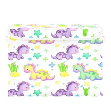 Imagem de SEHANY Cestas de armazenamento engraçadas de dinossauro com tampas, organizador de caixa de armazenamento dobrável, caixas de armazenamento de armário de tecido para roupas cobertor de escritório