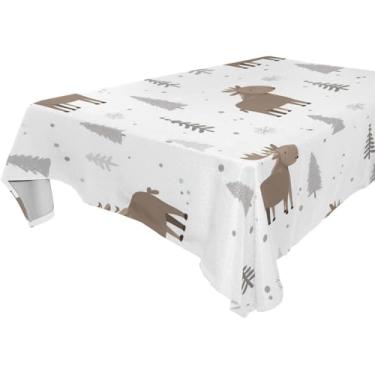 Imagem de Blueangle Toalha de mesa fofa de alce de Natal – Toalha de mesa quadrada de poliéster impermeável e resistente a manchas para ambientes internos e externos, 137 x 137 cm (580)