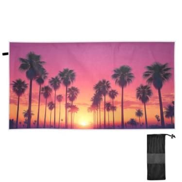 Imagem de ATTX Toalha de praia com silhuetas de palmeira 79 x 188 cm - Cobertor de microfibra leve de secagem rápida e resistente à areia para piscina, ioga, academia e viagens | Esportes de banho de natação
