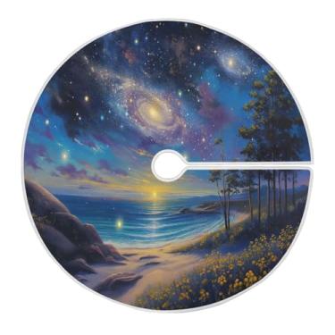 Imagem de Blueangle Linda saia de árvore de Natal com cenário de praia de 89,9 cm - poliéster macio e resistente a rugas, decoração de férias para festas de Natal, árvore festiva e decoração de casa (672)