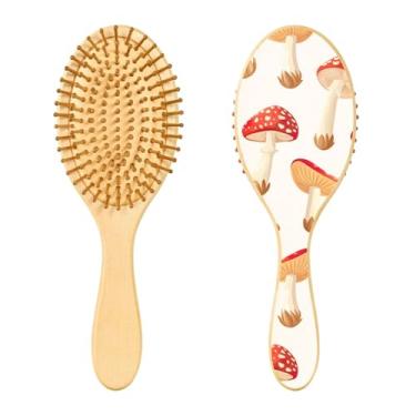Imagem de SEHANY Escova de cabelo de madeira Forest Mushroom para mulheres e homens, escovas de cabelo de cabeça redonda, escova de cabelo para massagem do couro cabeludo suave e desembaraçadora para todos os