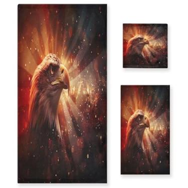 Imagem de ATTX Conjunto de toalhas de banho com bandeira de águia careca de 3 peças - Toalhas de mão ultra macias e de secagem rápida, absorventes de hotel e spa para banheiro #696