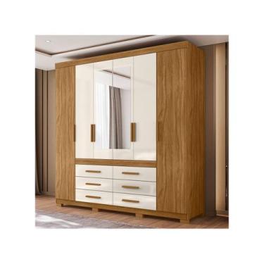 Imagem de Guarda-roupa Casal com Espelho 6 Gavetas 6 Portas Moval França, Freijó