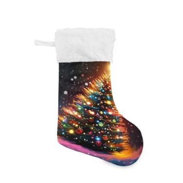 Imagem de GakkiGii Meia de Natal grande para árvore de Natal colorida, decoração de Natal suspensa para parede de árvore de lareira, 45 x 31 cm