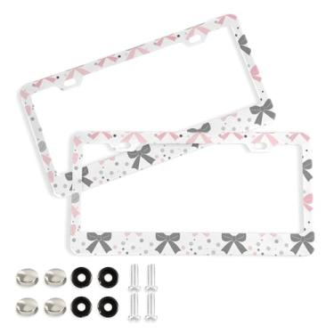 Imagem de SEHANY Lindas molduras de placa de licença de arco rosa, capas de moldura de alumínio à prova de ferrugem com orifícios elípticos e parafusos, serve para acessórios de carro de tamanho padrão de