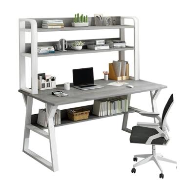 Imagem de Mesa de computador com cabana e estante de livros, mesa de estudo de escrita com prateleiras de armazenamento abertas mesa de madeira simples moderna moldura de metal estação de trabalho mesa economia