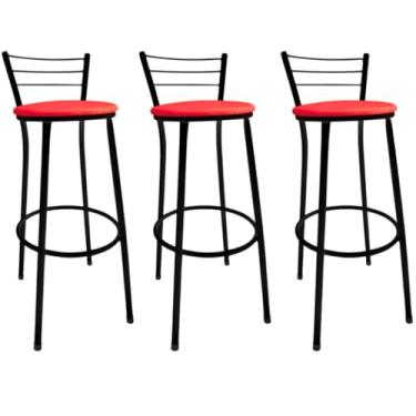 Imagem de Kit 3 Banqueta Alta Banco Cozinha Bar Lanchonete Balcão (Vermelho)