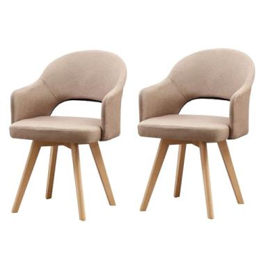 Imagem de Cadeiras giratórias modernas, cadeiras de jantar de meados do século com apoio de braço e pernas de madeira maciça preta para casa, escritório, cozinha, F, 2 peças