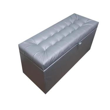 Imagem de Puff Baú Decorativo Estofado C/pistão á gás 68 cm 100% MDF(CINZA CORINO,Rodizios c/travas)